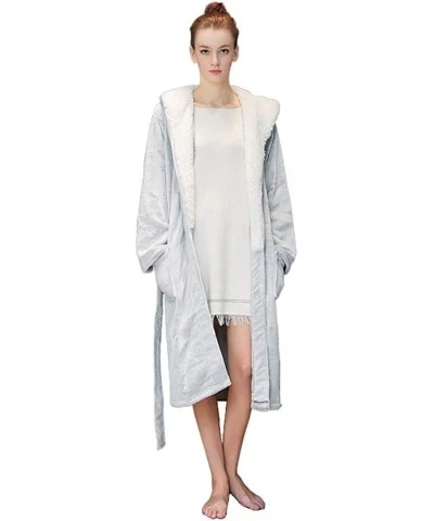 Thicken Warm Kimono Robe Loose Long Nightgown Fleece Shawl Collar-Women Flannel Hooded Bathrobe - Gray - CJ198DGAZGL $69.37 R...