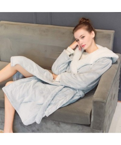 Thicken Warm Kimono Robe Loose Long Nightgown Fleece Shawl Collar-Women Flannel Hooded Bathrobe - Gray - CJ198DGAZGL $69.37 R...