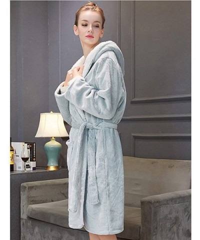 Thicken Warm Kimono Robe Loose Long Nightgown Fleece Shawl Collar-Women Flannel Hooded Bathrobe - Gray - CJ198DGAZGL $69.37 R...