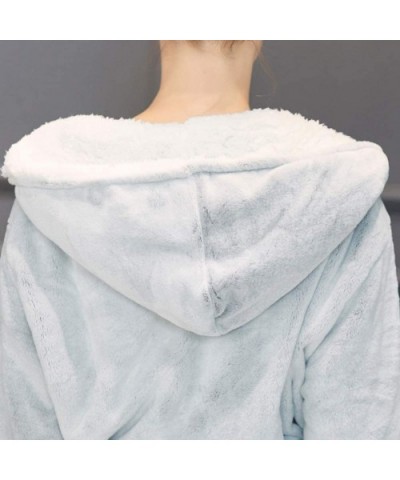 Thicken Warm Kimono Robe Loose Long Nightgown Fleece Shawl Collar-Women Flannel Hooded Bathrobe - Gray - CJ198DGAZGL $69.37 R...