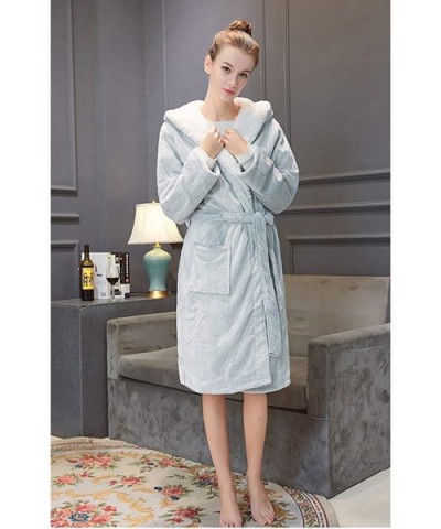 Thicken Warm Kimono Robe Loose Long Nightgown Fleece Shawl Collar-Women Flannel Hooded Bathrobe - Gray - CJ198DGAZGL $69.37 R...