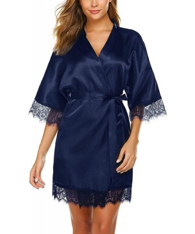 Women's Solid Satin S Sleepwear Kimono Robe Short Bridesmaids Lingerie XXL - 1 Navy Blue - C619DQU8T3Z $28.93 Robes