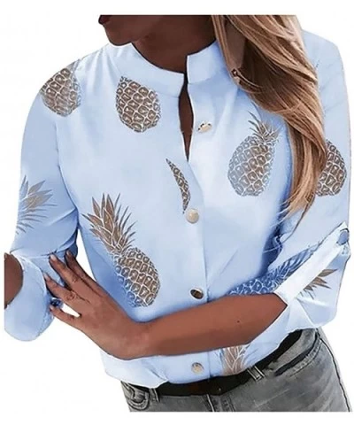 Women's Elegant Floral Printed Henley V Neck Button up Workwear Blouse Top Shirts - Blue - C7193XHMU89 $28.38 Garters & Garte...