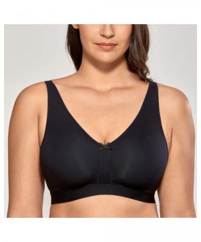 Women's Wireless Bra Plus Size Sleep Cotton Unlined Comfort Support - Black - C418ALNT4G4 $39.77 Bras