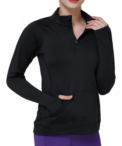 Women Running Shirts Long Sleeve Sun Protection Shirt Lightweight Half Zip Pullover - Fleece Black1 - CH18ZXESR0C $39.71 Ther...