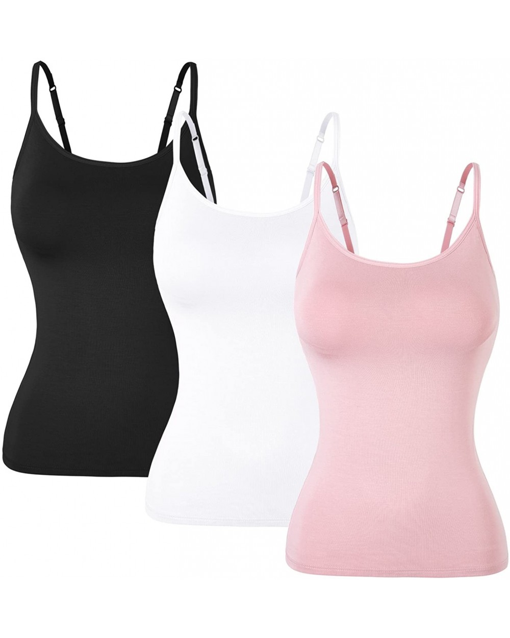 Women Comfy Cami Built-in Shelf Bra Knitted Tank Top Stretch 1/3 Pack - Black White Pink - C618EE8WMQR $45.94 Camisoles & Tanks