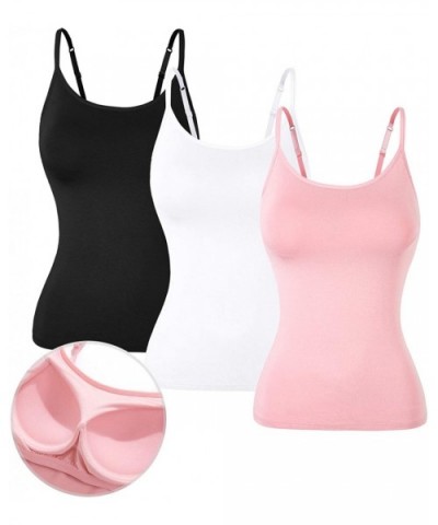 Women Comfy Cami Built-in Shelf Bra Knitted Tank Top Stretch 1/3 Pack - Black White Pink - C618EE8WMQR $45.94 Camisoles & Tanks