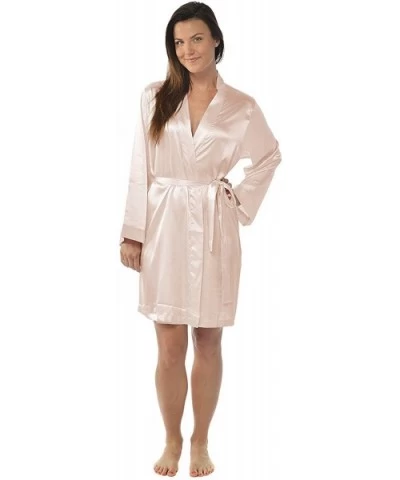 Women's Kimono Satin Robe- Solid Dressing Gown- Knee Length Robe - Blush Pink - C31854OLZDK $36.19 Robes