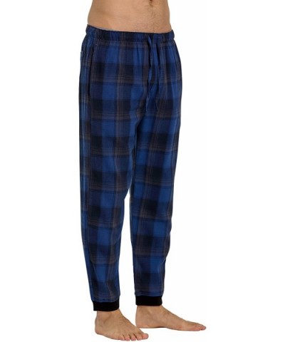 Men's 100% Cotton Flannel Jogger Pajama Lounge Pant - Estate Blue Madras - C31884EG0AU $23.38 Sleep Bottoms