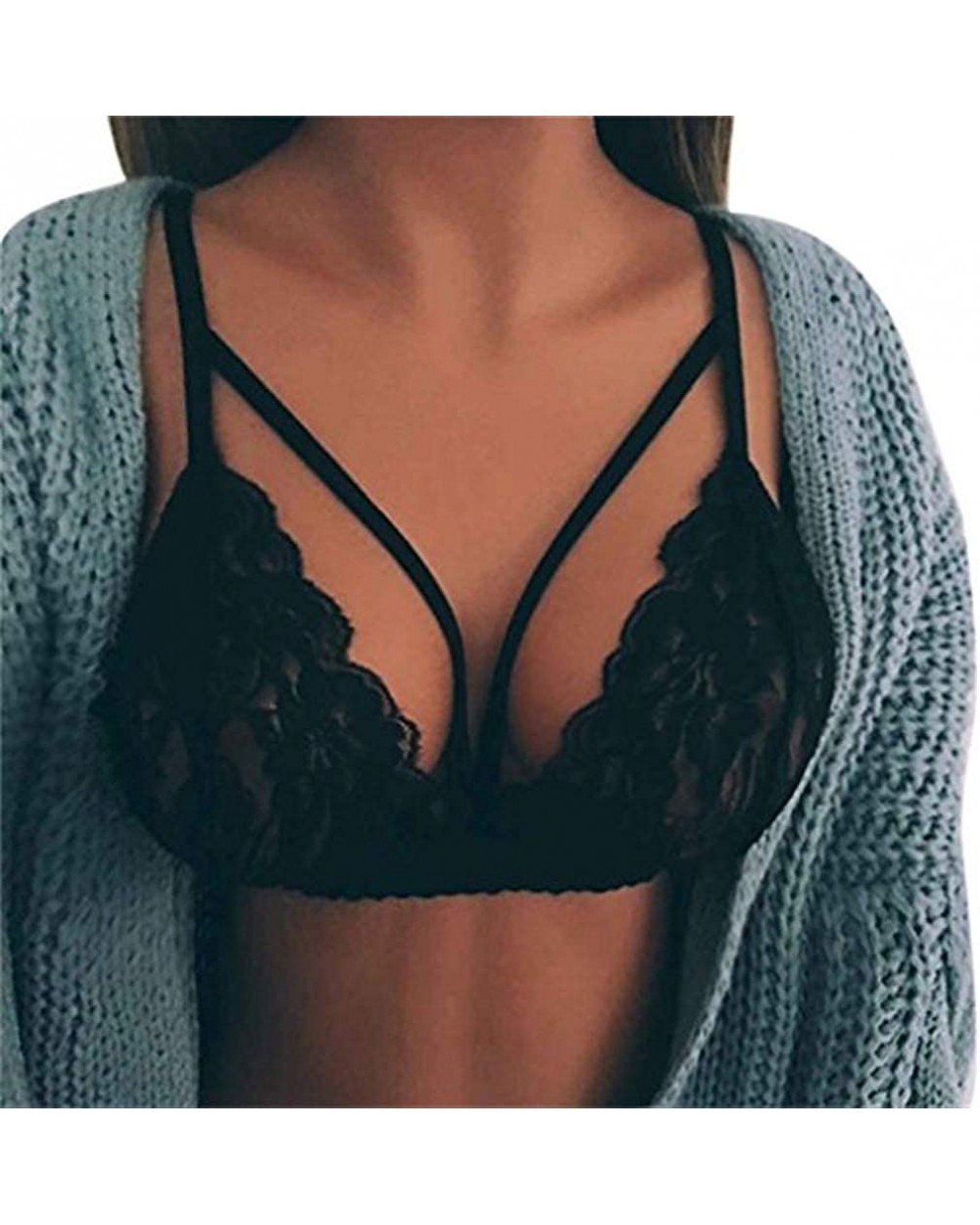 2019 Women Bra Women Hollow Translucent Underwear Black Lace Strap Bra Tops Bustier - ❤️black - C4187ESMI59 $13.11 Bras