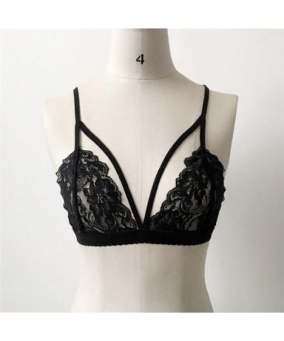 2019 Women Bra Women Hollow Translucent Underwear Black Lace Strap Bra Tops Bustier - ❤️black - C4187ESMI59 $13.11 Bras