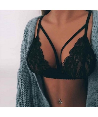 2019 Women Bra Women Hollow Translucent Underwear Black Lace Strap Bra Tops Bustier - ❤️black - C4187ESMI59 $13.11 Bras