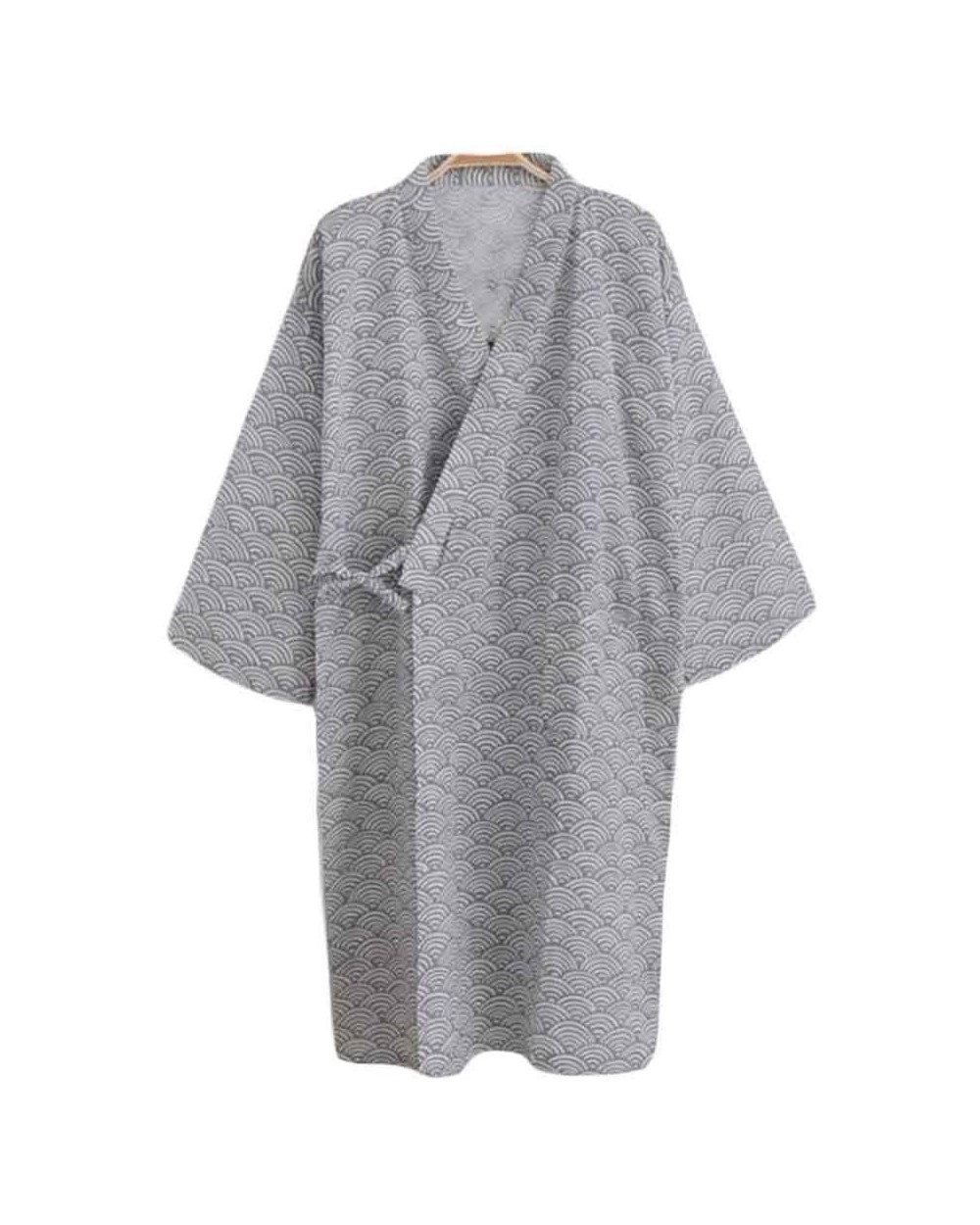 Men Sleepwear Cotton Robes Kimono Pajama Large Night Gown Loose Lounger- Grey - CQ18WHIAL7I $50.65 Robes