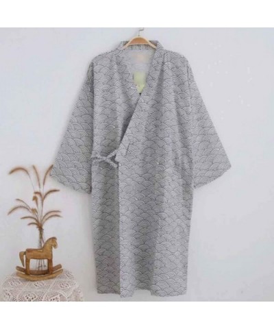 Men Sleepwear Cotton Robes Kimono Pajama Large Night Gown Loose Lounger- Grey - CQ18WHIAL7I $50.65 Robes