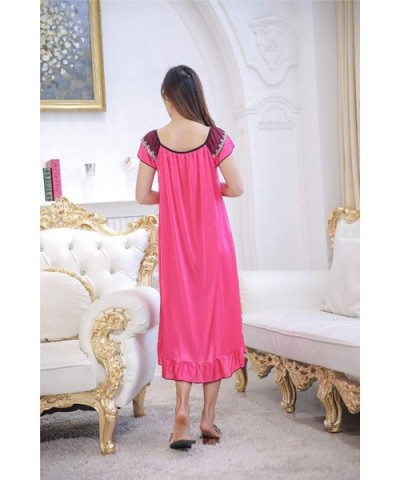 Womens Lightweight Sexy Summer Long Silky Soft Charmeuse Sleeping Dress - Rose Red - C7199SNS6T4 $38.61 Nightgowns & Sleepshirts