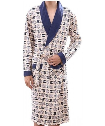 Mens Plaid Casual Bathrobe Comfort Lounge Long Sleeve Loungewear Robe - 12 - CQ18T5E8OAI $69.34 Robes
