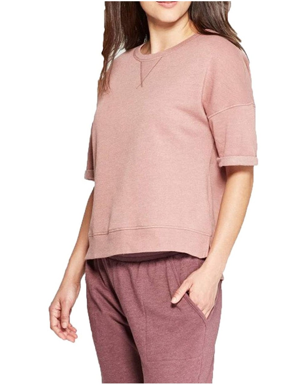 Women's Brushed Fleece Short Sleeve Lounge Sweatshirt - Lumbrook Mauve - CU1936L87DE $28.43 Tops