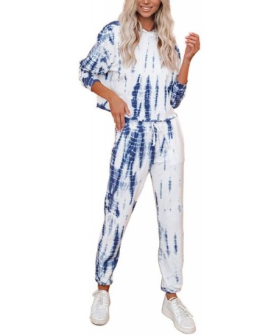 Womens Tie Dye Printed Long Sleeve Tops and Pants Long Pajamas Set Joggers PJ Sets Nightwear Loungewear - O White - CW19G2WG9...