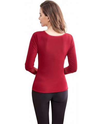 Womens Basic Camisole Thermal Underwear Thick Fleece Lined Cami Tank Top - Long Sleeve-wine - C3192NASUAZ $32.97 Thermal Unde...