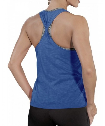 Workout Tops for Women with Built in Bra Tanks Activewear Yoga Running Shirt - Dark Blue&gray Bra - CM18WL3AAXZ $14.87 Camiso...