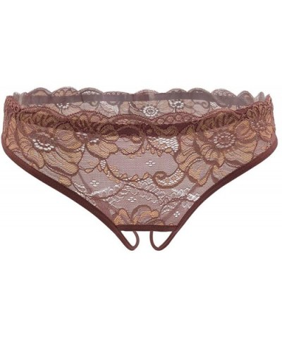 Women Sexy Floral lace Briefs - Coffee - C818W3XT2O5 $14.09 Panties