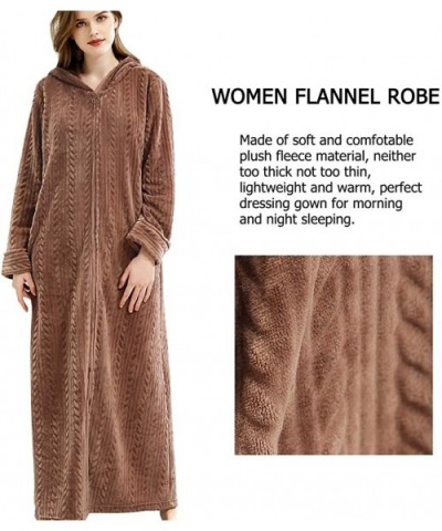 Long Hooded Bath Robe for Women Zipper Spa Bathrobe Flannel Nightgown Housecoat - 760hooded Coffee - CQ194W4G3US $46.53 Robes