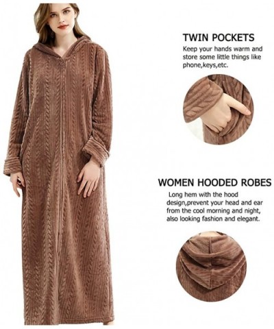 Long Hooded Bath Robe for Women Zipper Spa Bathrobe Flannel Nightgown Housecoat - 760hooded Coffee - CQ194W4G3US $46.53 Robes