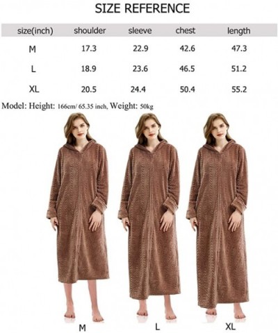 Long Hooded Bath Robe for Women Zipper Spa Bathrobe Flannel Nightgown Housecoat - 760hooded Coffee - CQ194W4G3US $46.53 Robes