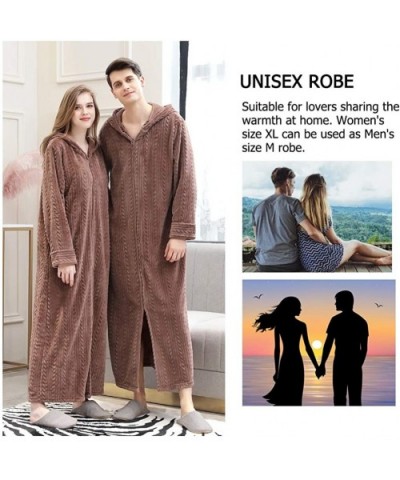 Long Hooded Bath Robe for Women Zipper Spa Bathrobe Flannel Nightgown Housecoat - 760hooded Coffee - CQ194W4G3US $46.53 Robes