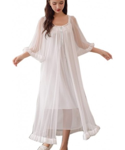 Womens Sexy Vintage Loungedress Nightgown 2 pcs Victorian Sleepwear Nightshirt Girls Pajamas - Light Blue - CA190HK0ICX $51.6...