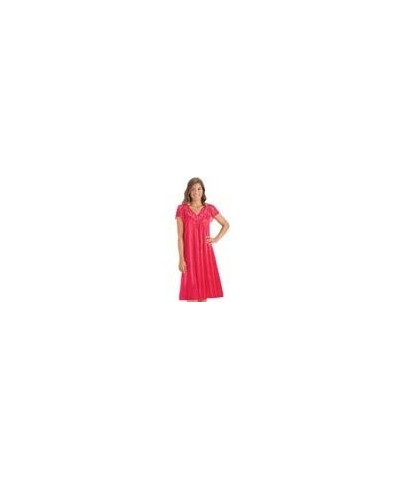 Silky Lace Trim V-Neckline Knee-Length Nightgown with Flutter Lace Sleeves - Fuchsia - CR18IOMEH78 $27.47 Nightgowns & Sleeps...