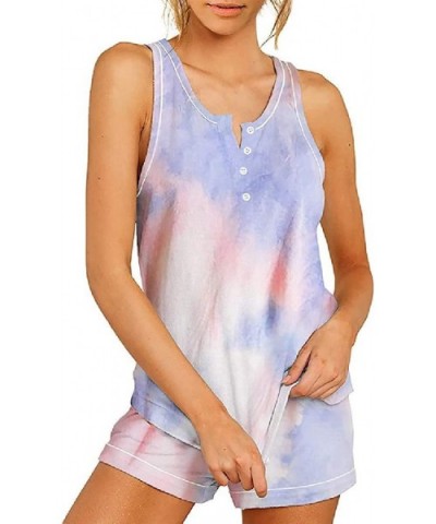 Women Sleepwear 2 PCS Outfits Sleeveless Tie Dye Top Bottom Two Piece Sleepwear - 1 - CJ1903CNDMQ $38.25 Sets