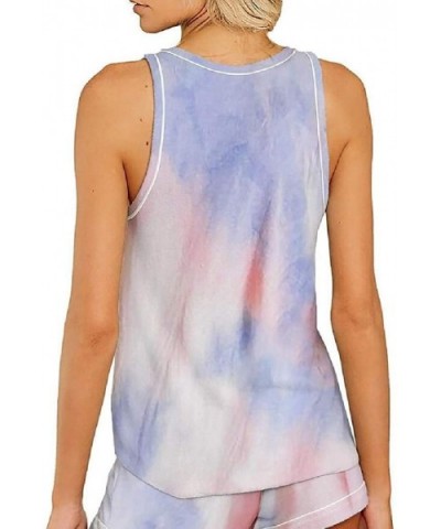 Women Sleepwear 2 PCS Outfits Sleeveless Tie Dye Top Bottom Two Piece Sleepwear - 1 - CJ1903CNDMQ $38.25 Sets