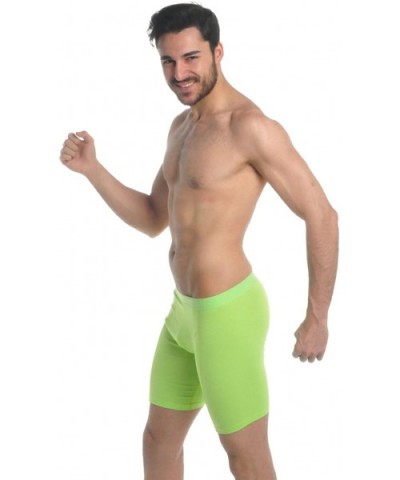 Men's Quality Active-wear Soft Cotton Long Leg Boxer Brief Shorts - Limegreen - C812N27F48S $30.58 Boxers