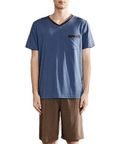 Men V-Neck Pajamas Shorts Set Summer Sleepwear Cotton Short Sleeve Lounge PJ Set - 3 - CA198GY77X6 $51.90 Sleep Sets