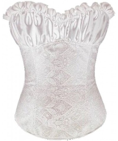 Women's Ruffle Satin Cups Overbust Corset Top with Paisley Design - White - CK1264QAEB9 $24.98 Bustiers & Corsets