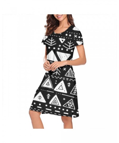 Tipi Pattern Bohemian Style Womens Loose Spring Nightdress Apply to Dormitory - Black/White - CY19C9USWNE $44.20 Nightgowns &...