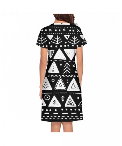 Tipi Pattern Bohemian Style Womens Loose Spring Nightdress Apply to Dormitory - Black/White - CY19C9USWNE $44.20 Nightgowns &...