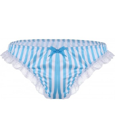 Men's Silk Satin Frilly Striped Print High Gloss Underwear Shiny Sissy Panties - Blue - C4192EXQNO9 $23.44 Briefs