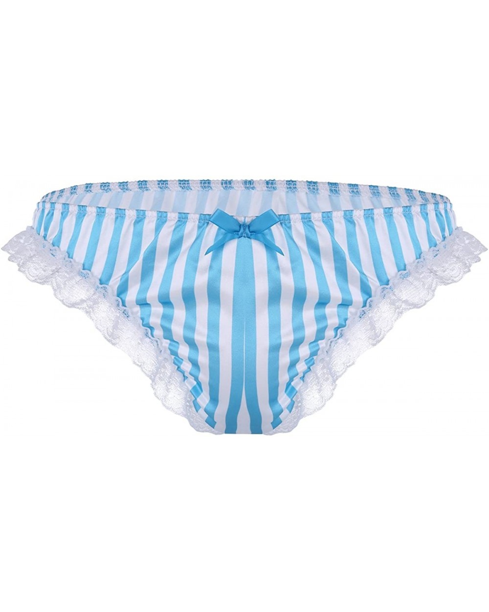 Men's Silk Satin Frilly Striped Print High Gloss Underwear Shiny Sissy Panties - Blue - C4192EXQNO9 $23.44 Briefs