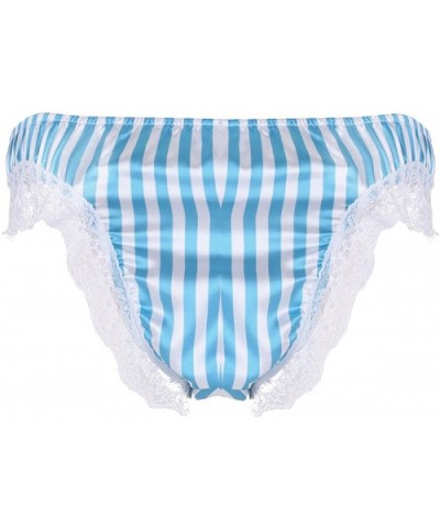 Men's Silk Satin Frilly Striped Print High Gloss Underwear Shiny Sissy Panties - Blue - C4192EXQNO9 $23.44 Briefs