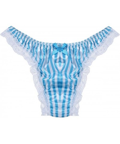 Men's Silk Satin Frilly Striped Print High Gloss Underwear Shiny Sissy Panties - Blue - C4192EXQNO9 $23.44 Briefs