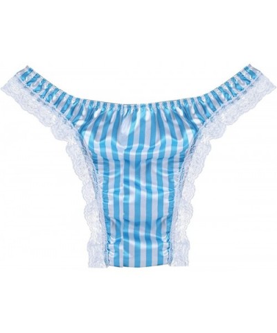 Men's Silk Satin Frilly Striped Print High Gloss Underwear Shiny Sissy Panties - Blue - C4192EXQNO9 $23.44 Briefs