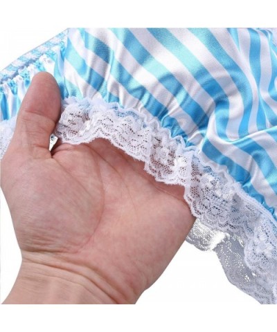 Men's Silk Satin Frilly Striped Print High Gloss Underwear Shiny Sissy Panties - Blue - C4192EXQNO9 $23.44 Briefs