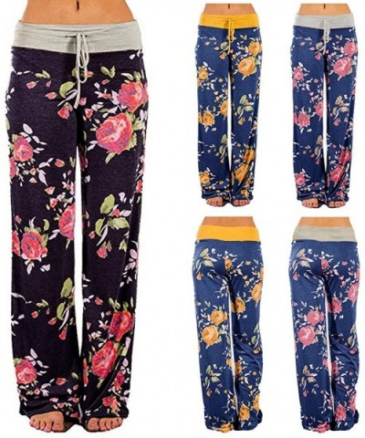 Women's Comfy Casual Yoga Pants- Pajama Pants for Women Stretch Floral Print Drawstring High Waist Wide Leg Lounge Pant - Bro...