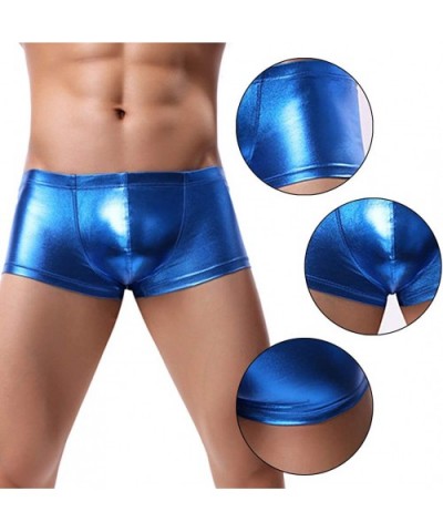 Men's Liquid Metallic Boxer Shorts Drawstring Underwear Briefs Swimsuit Trunks Underpants Swimwear - Blue a - CA18U6TW9N2 $13...