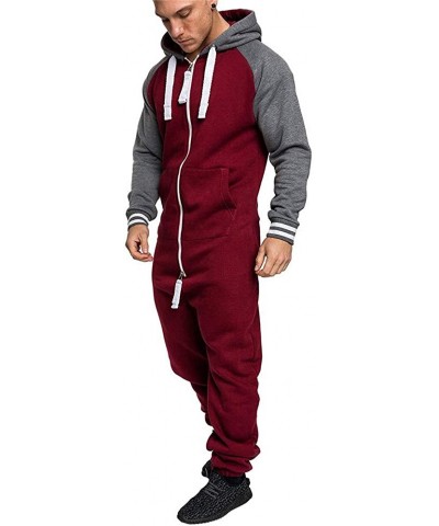 Men's Unisex Hooded Jumpsuit Adult Onesies Warm Zipper One Piece Pajama Playsuit - Red White - CH192WOUNX9 $60.68 Sleep Sets