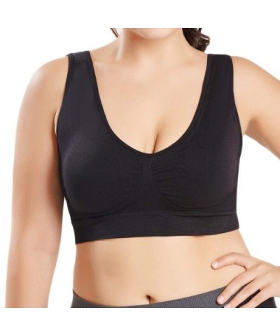 Women's Full Figure No Bounce Plus Size Camisole Spot Comfort Full-Support Sport Bra Ultra-Thin Cup Tops Bra - Black - CF18RS...