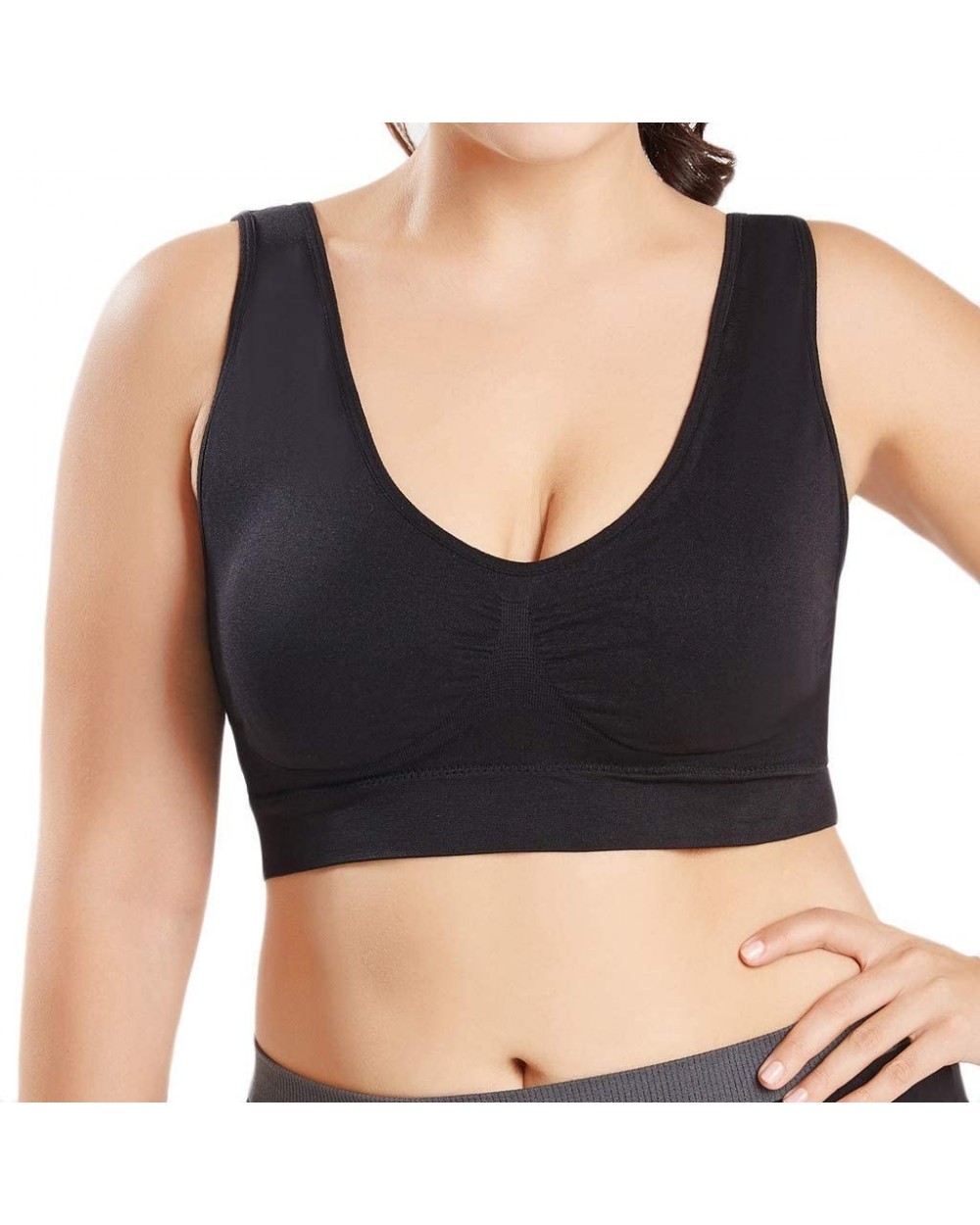 Women's Full Figure No Bounce Plus Size Camisole Spot Comfort Full-Support Sport Bra Ultra-Thin Cup Tops Bra - Black - CF18RS...