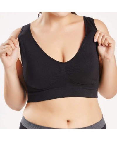 Women's Full Figure No Bounce Plus Size Camisole Spot Comfort Full-Support Sport Bra Ultra-Thin Cup Tops Bra - Black - CF18RS...